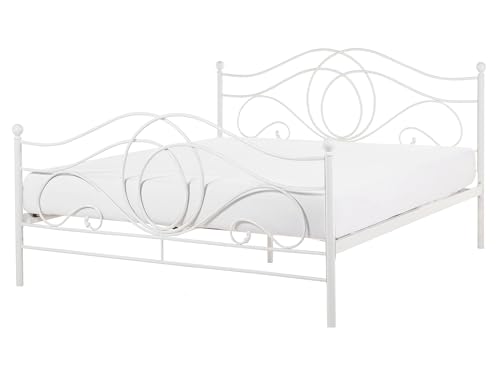 Lit Double en Métal Blanc 160 x 200 cm Elégant et Romantique pour Chambre au Style Moderne ou Boho Beliani