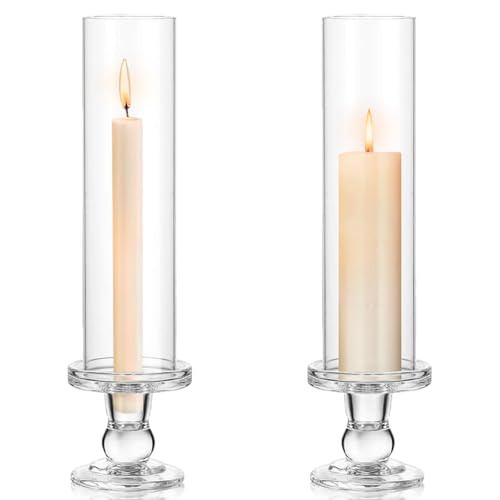 Juego de 2 Portavelas de Cristal Transparente Tipo Huracán de 25 cm de Alto Huracán Candelabro Titulares Vidrioideal como Centro de Mesa para Bodas Fiestas cenas Eventos y decoración del hogar