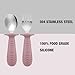PandaEar 2 Pack Stainless Steel Baby Suction Plates & 2 Pack Spoons and Forks Set, Toddler Utensils Baby Feeding Set, Divided Plates for Baby Led Weaning Supplies, BPA-Free (Pink)
