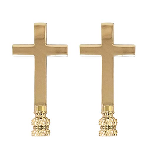 Image of Royal Designs, Inc. Cross Lamp Finial, Large Polished Brass, Decorative Replacement Finial for Table or Floor Lamps, Set of 2