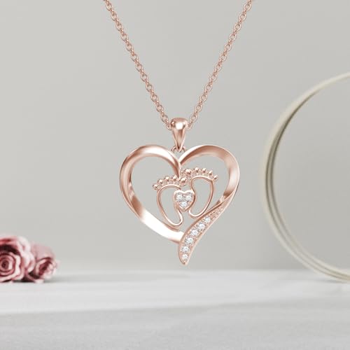 Diamond Baby Feet Necklaces for Women 925 Sterling Silver Mother Heart Pendant Baby Footprint Necklace for Mom-to-Be Gift Diamond Jewelry3