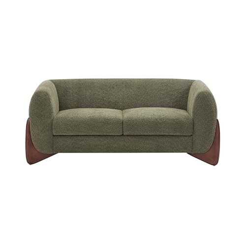 Image of Christopher Knight Home Almad 2 Pieces Sofa Couch Set, Cozy 3-Seater Sofa and Loveseat for Living Room, Upholstered Couch Chair, Soft Seating Lounge Sofa with Wood Frame, Boucle Fabric, Olive Green