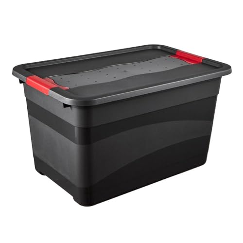 keeeper Transportbehälter mit Deckel und Schiebeverschluss, Extra Stabil, 59,5 x 39,5 x 34 cm, 52 l, Eckhart, Graphit Grau, Pastellrosa