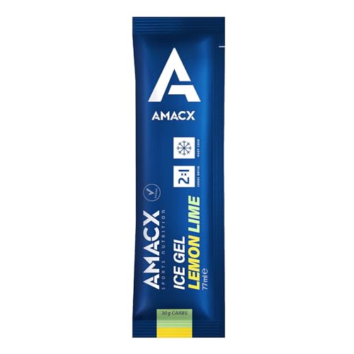 AMACX Energy Ice Gel con 30g Carbohidratos – Paquete de 12 y 200mg Sodio – Geles Energeticos Ciclismo y Running – Electrolitos Hidratacion para Entrenamiento Intenso – Limón Lima