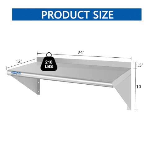 Image of HARDURA Stainless Steel Shelf 12 inch x 24 inch, 210lb Commercial Shelves Wall Mount Metal Shelving with Backsplash and Brackets for Kitchen, Restaurant, Laundry Room and Home