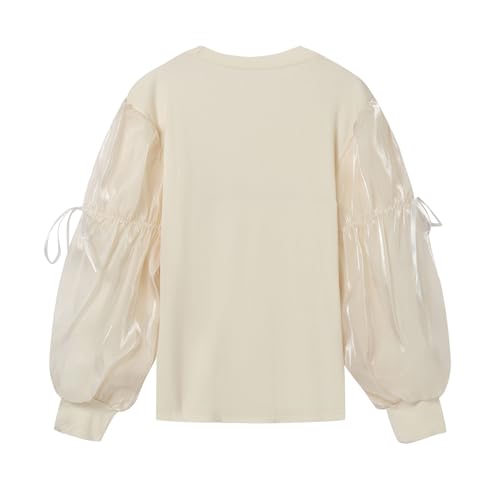 Image of LittleSpring Girls Puff Long Sleeve Shirt with Sheer Mesh Sleeve