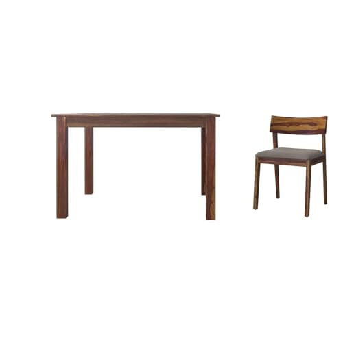 Image of Sheesham Wood 4-Seater Dining Table - Solid Wood, Handcrafted Finish with Beige Cushions for Home - Sturdy & Stylish (Natural Wood Finish)