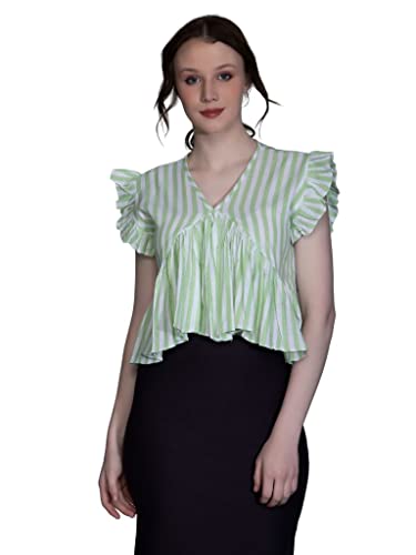 Image of GRECIILOOKS Tops for Women - Cotton Lining Pattern Stitched Regular Fit T-Shirt with Fancy Sleeve for Girls,Suitable for Festival,Office,Travelling,Dating,Regular Fit T-Shirt for Ladies(Pack of 1)