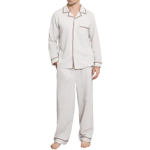 Vulcanodon Mens Pajama Set, Soft Long Sleeve Pajamas for Men with Pockets & Front Fly Luxury Button Down Men's Sleepwear