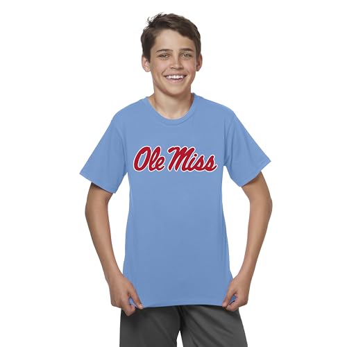 Little King NCAA Boys Youth-Big Time Logo-Short Sleeve Tee-Team Colors-Ole Miss-Powder Blue-Youth Small