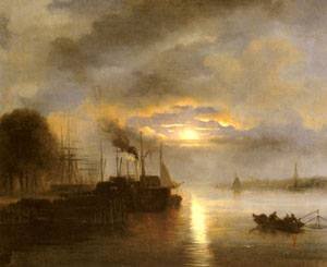 Peinture à l'huile d'art Roosenboom Moonlight Rotterdam, toile décorative haute qualité 30x40