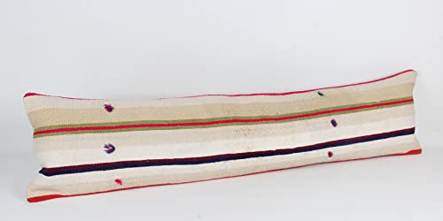 Kilimwarehouse King Size Kilim Pillow Cover 12x47 inch Handmade Lumbar Oriental Kilim Pillow Bedding Organic Oblong Accent Cushion Cover Huge Twin Extra Long Pillow