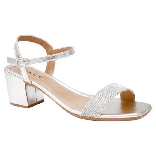 Sandália Feminina Salto Médio Bloco Grosso Confortável Leve (Prata Glitter, BR, Adulto, Numérico, 35)