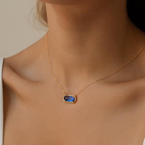 Birthstone Necklace for Women 14k Gold Plated Preppy Oval Stone Necklaces Trendy Zircon Pendant Necklaces Birthday Gifts for Women Mom Wife Friends2