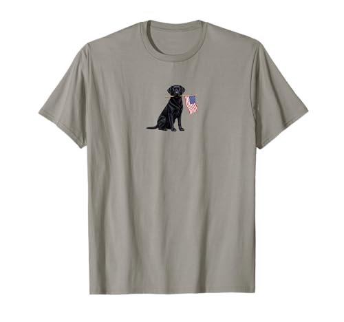 Black Labrador Retriever Holding American USA Flag 4 of July T-Shirt