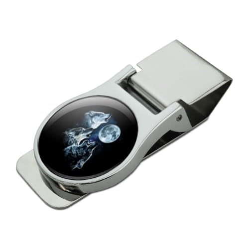 GRAPHICS & MORE Howling at the Moon Wolf Pack Satin Chrome Plated Metal Money Clip