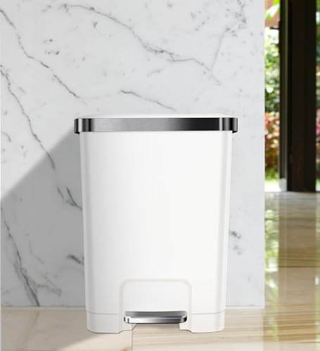 Image of Obsessions EKO 35L Plastic Step Bin with Pedal, Large Capacity Trash Can Ideal for Home, Kitchen and Office, White