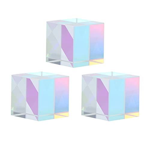PRETYZOOM RGB Cube Dispersion Prism 3 Pack Optical Cube Glass Prism for Physics Education