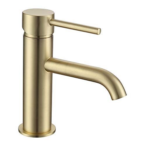 Home Standard Avion - Grifo mezclador monomando para lavabo con desagüe ranurado, latón cepillado