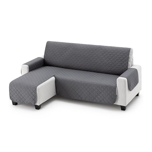 fundabel® - Funda Cubre Chaise Longue Acolchada Due 200 cm, Brazo Izquierdo, Color Gris, Protector de Sofá Universal, Tacto Suave y Resistente, Ideal para Mascotas, Fabricada en España