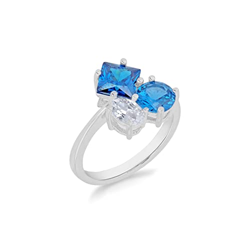 Bague femme argent 3 pierres cz bleu et blanc, le cadeau idéal pour marquer un moment