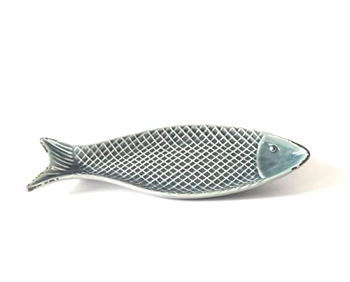 Assiette en forme de poisson en céramique couleur bleue - Ligne Cheoma - Dimensions 35 x 11 x 4