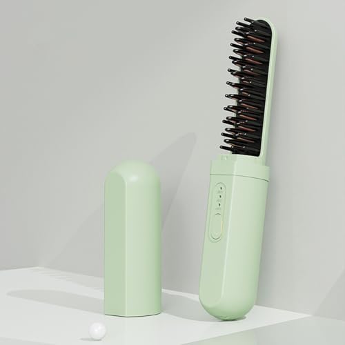 Cepillo planchador y rizador portátil 2 en 1 verde