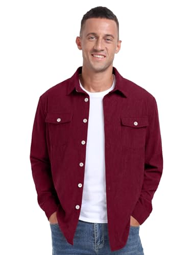 Image of Askdeer Men's Corduroy Button Down Shirts Long Sleeve Casual Shacket Jacket Western Corduroy Shirt Jacket with Flap Pockets