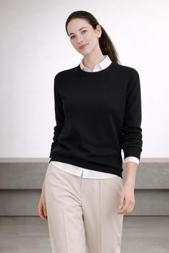Image of Cashmeren Women's Basic Crewneck Sweater 100% Pure Cashmere Long Sleeve Round Neck Pullover