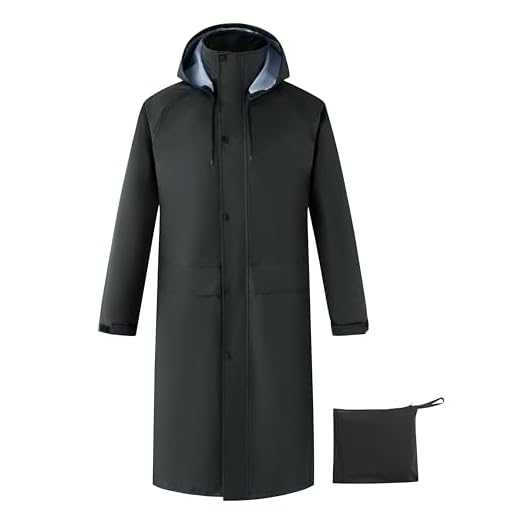 Ubon Casaco de chuva masculino longo impermeável com capuz, jaqueta de chuva leve corta-vento de primavera para viagens e caminhadas, preto médio