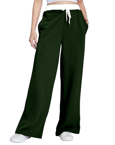 Image of Mehrang Wide Leg Drawstring Pants, with Contrast Waist Band || Casual Lounge Wear Side with Pockets, High Waisted, Relaxed Fit Trouser for Women