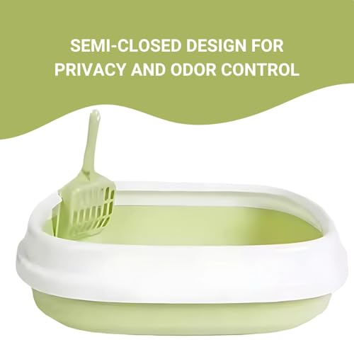Image of Pets Empire Cat Litter Tray with Scoop | Cat Litter Tray Suitable for Kittens, Rabbit, Pet | Reduces Odor, Perfect Starter for Toilet Training (Green, Large)