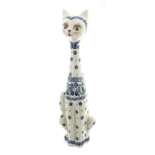 Vena Blue Rose Polish Pottery Spring Blossom Large Cat