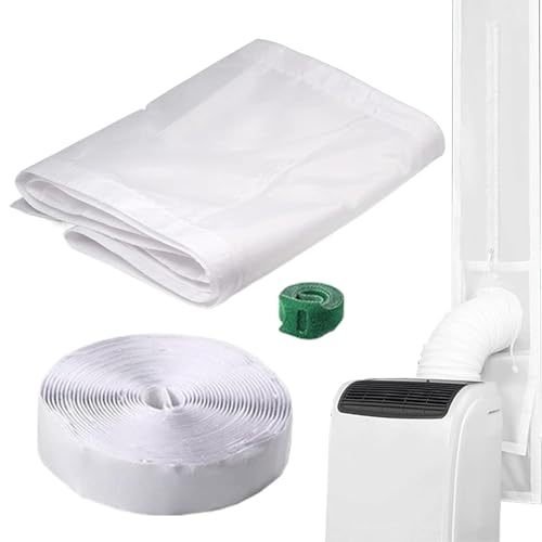 調整可能なエアコンウィンドウシール - ドローストリングデザイン、5.9インチAC排気ホース|インストールしやすい耐候性ソリューション、タンブルドライヤー密閉ダブルホースドアベントキットを効率的に冷却する