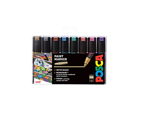 Marqueurs peinture Posca lot de 8 feutres pointe biseautée large 8 mm