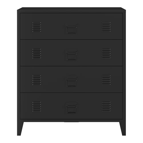 Miniatura 7 de En.Casa Cajonera Oficina Hämeenlinna Mueble De Taller Diseño Industrial Mueble Archivador Para Oficina Con 4 Cajones Con Ranuras De Ventilación Acero 80 X 40 X 92 Cm - Negro