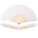 Sepwedd 50pcs White Imitated Silk Fabric Bamboo Folded Hand Fan Bridal Dancing Props Church Wedding Gift Party Favors with Gift Bags