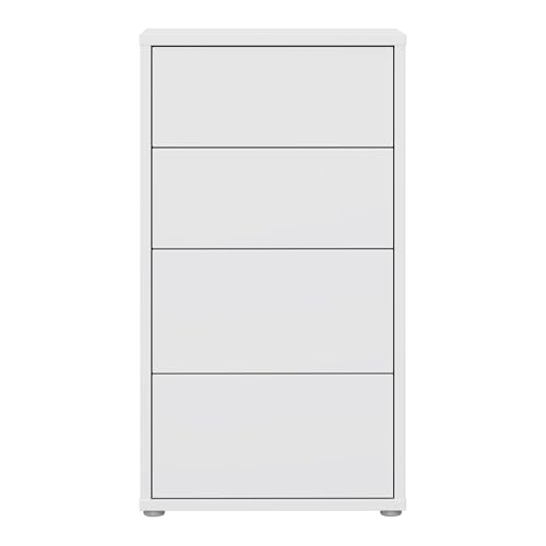 Forte Alice Springs Kommode 50 60, Moderne Kommode mit 4 Schubladen, Schlafzimmer, Wohnzimmer, Holzwerkstoff, Weiß, 54,5 cm breit x 99,1 cm hoch x 34,9 cm tief