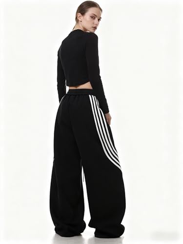 Image of EMMIOL Women's Y2K Baggy Barrel Striped Sweatpants High Waisted Wide Leg