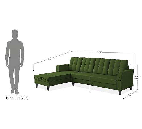 Image of Adorn India Maddox Tufted L Shape 6 Seater Sofa Set LHS (Green) (3 Year Warranty)