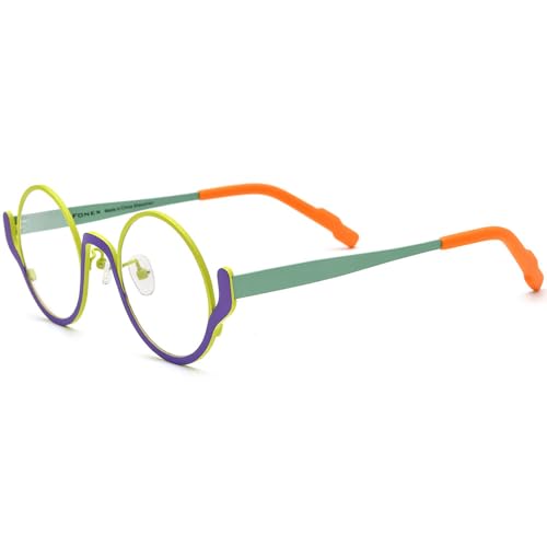 Image of FONEX Colorful Pure Titanium Glasses Frame Women Retro Round Eyeglasses