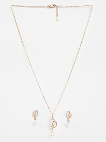 Image of CLARA 925 Silver Zahab Pearl Interlocked Pendant Earrings Chain Necklace