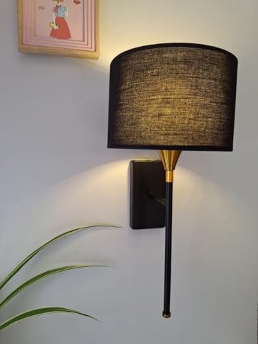 Image of CORAL TREE -Drum Black Cotton Shade with Metal Base Plate Wall Light Wall Lamp for Indoor Decoration Wall Lighting Living Room Hallway