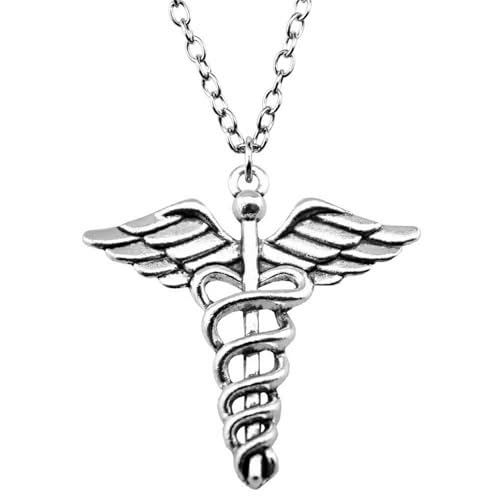 Collier caducée vintage argenté idée cadeau originale pour médecin et infirmier