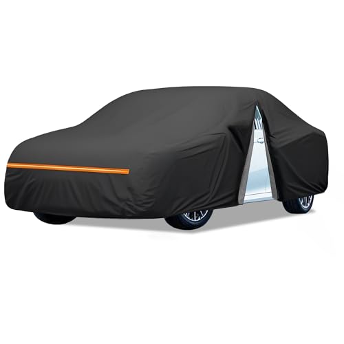Image of Amooca Heavy-Duty Car Covers Waterproof Sun-Proof All Weather for Automobiles Snow Cover 420D with Door Zipper Cotton Lining Universal Fit for Midsize Sedan