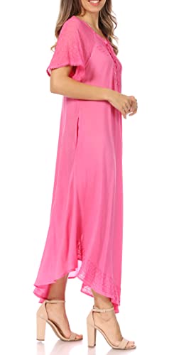 Image of Sakkas Egan Long Embroidered Caftan Dress /Cover Up with Embroidered Cap Sleeves
