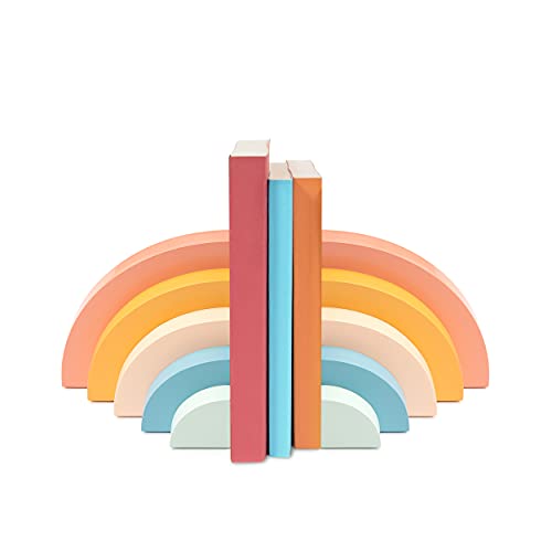 Decorably Rainbow Bookends for Kids – Rainbow Decor for Nursery Bookends, Cute Kids Book Ends, Book holders for Shelves, Kids Bookends Decorative Unique, Book ends childrens room, Book holder children