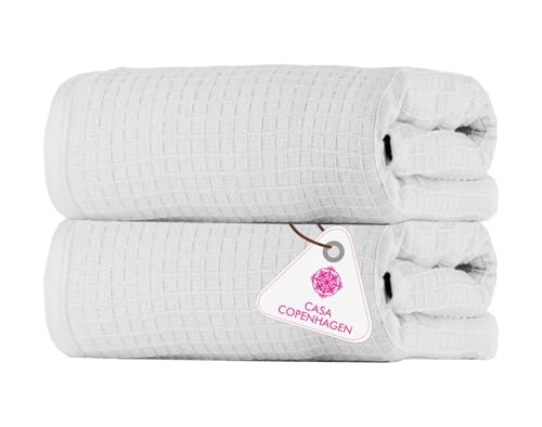 Casa Copenhagen Waffle 2-teiliges XL-Designer Badetuch-Set aus 100% ägyptischer Baumwolle Weiß, 600 g/m²… – Ansicht 1