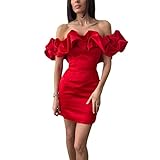 Design: Dieses abendliche figurbetonte Kleid in klassischer Farbe, gerüscht, schulterfrei, Reißverschluss hinten, Cocktailkleider, schulterfrei, geraffte Rüschenbesatz, trägerloses, rückenfreies Rüschenkleid, sommerliches Schlauchoberteil kann viel Schönheit und Mode bringen.