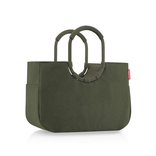 reisenthel loopshopper L cord dark matcha – Stabile Tasche mit praktischen Fächern aus recycelten PET-Flaschen – Charmantes und wasserabweisendes Design